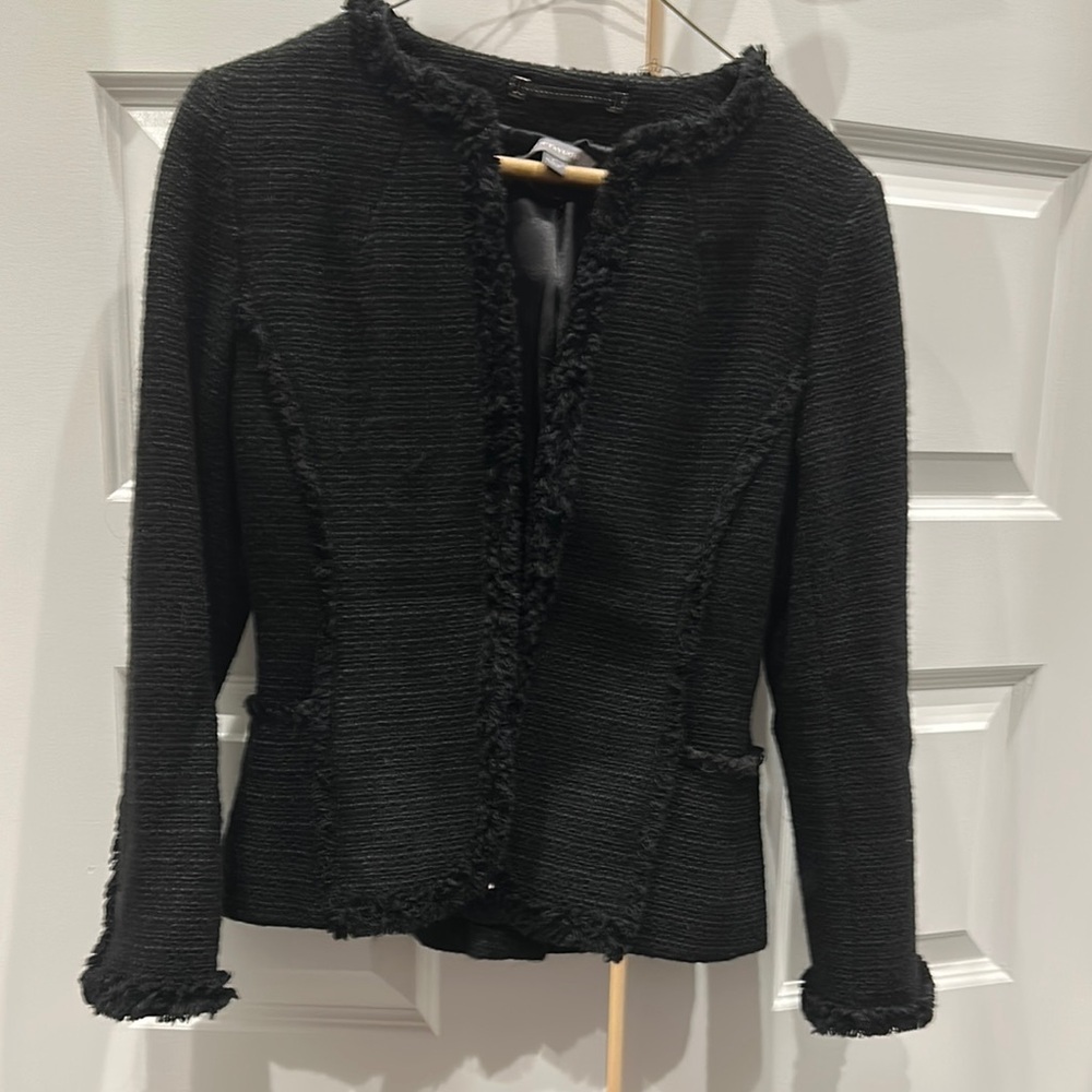 Ann Taylor Black Blazer with Ruffled Detailing